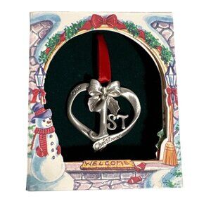 Lindsay Claire Pewter Ornament Our 1st Christmas  Red Ribbon & Gift Box